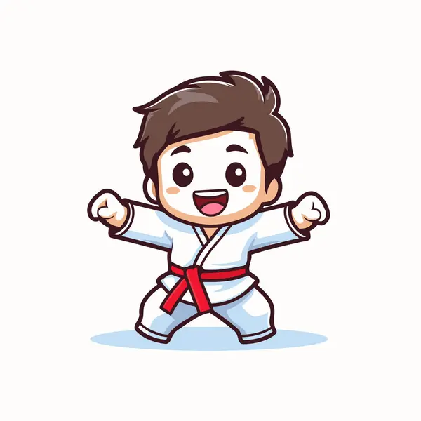 Taekwondo Chłopiec Kreskówka Maskotka Znak Wektor Ilustracja — Wektor stockowy