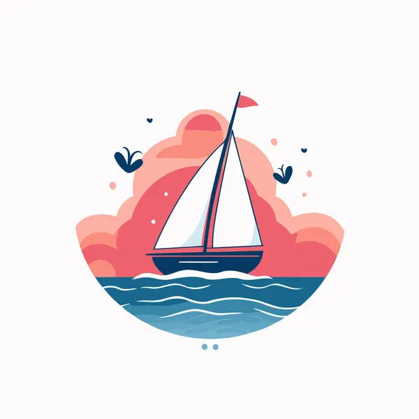 stock vector Sailing boat in the sea. Vector illustration in flat style.