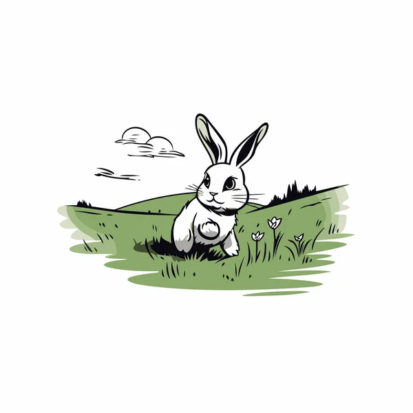 Rabbit Grass Vector Illustration White Background — Stock Vector