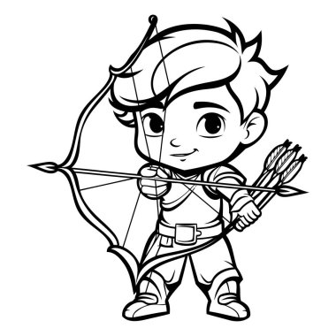 Aşk Tanrısı - Siyah ve Beyaz Çizgi Film İllüstrasyonu. Vektör Klipsi Sanatı