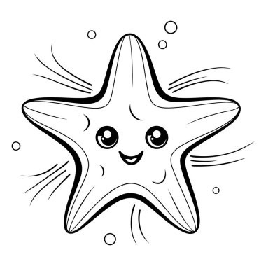 Beyaz arka planda izole edilmiş siyah beyaz deniz yıldızı. Vektör illüstrasyonu.
