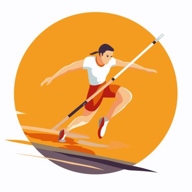 Koşu yarışında bir sporcu. Beyaz arkaplanda düz vektör illüstrasyonu.