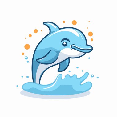 Sudan atlayan sevimli çizgi film yunusu. Vektör illüstrasyonu.