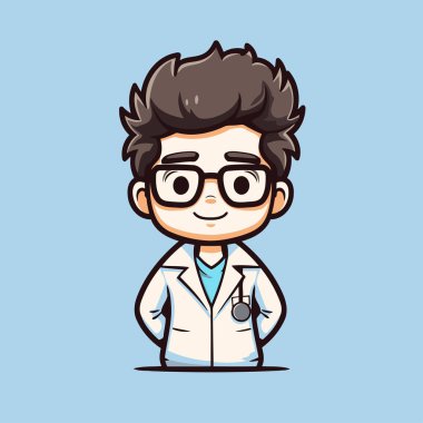 Bilim adamı çizgi film maskotu Karakter Tasarım Vektörü İllüstrasyonu.