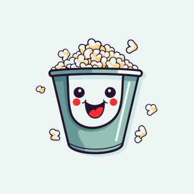 Tatlı patlamış mısır karakteri çizimi. Tatlı patlamış mısır kovası çizgi film ikonu.