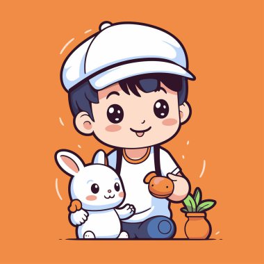 Tavşan ve esrarlı tatlı çocuk. Vektör çizgi film karakteri çizimi.