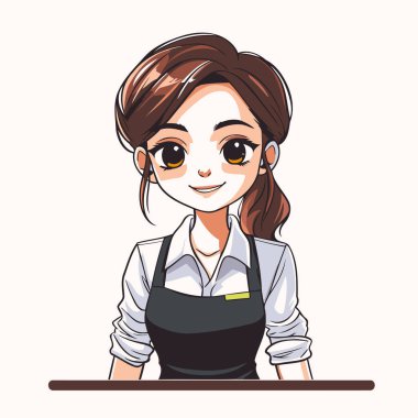 Önlüklü güzel bir bayan barista. Vektör illüstrasyonu.