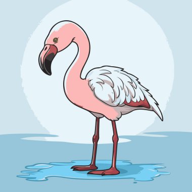 Mavi arka planda flamingo. Bir flamingonun vektör illüstrasyonu.