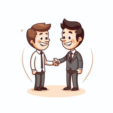 İş adamı partneriyle tokalaşıyor. Çizgi film tarzında vektör illüstrasyonu.