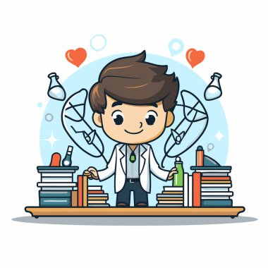 Laboratuvardaki bilim adamı - Sevimli çizgi film karakter vektör çizimi tasarımı.