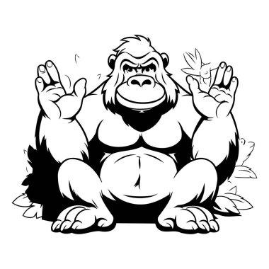 Marihuana yaprağıyla goril. Vektör illüstrasyonu vinil kesim için hazır.