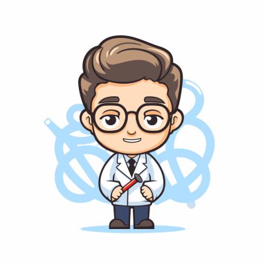 Bilim adamı Doktor Vektör İllüzyonu. Sevimli Çizgi Film Karakter Tasarımı