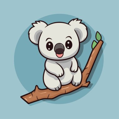 Ağaç dalında oturan sevimli koala. Vektör illüstrasyonu.