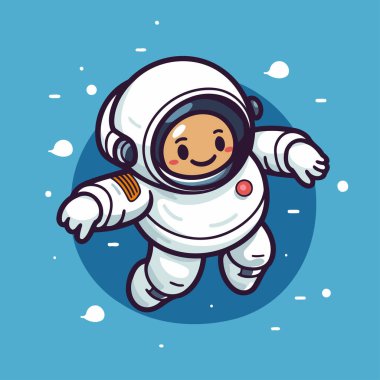 Mavi arka planda sevimli bir astronot çizgi filmi. Tasarımınız için vektör illüstrasyonu
