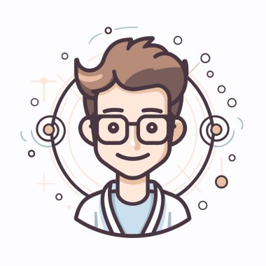 Gözlüklü genç bir adamın vektör çizimi. Düz biçim tasarımı.