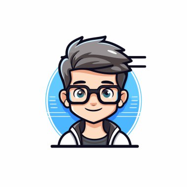 Gözlüklü sevimli çocuk. Vektör illüstrasyonu beyaz arkaplanda izole edildi.