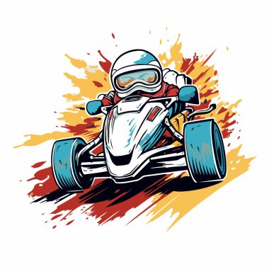 Yarış pistinde bir karting yarışçısının vektör illüstrasyonu.