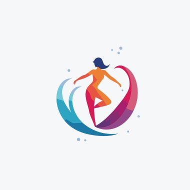 Sörf vektör logosu dizayn şablonu. Sörfçü ikonu. Yaz sporu logosu.