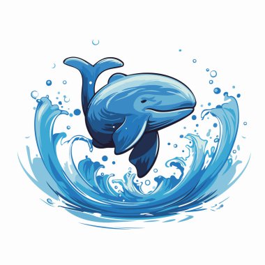 Sudan atlayan bir balinanın vektör çizimi. Beyaz arkaplanda izole.