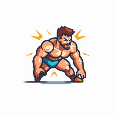 Spor giyim bölümünde şınav çeken güçlü bir adamın vektör çizimi