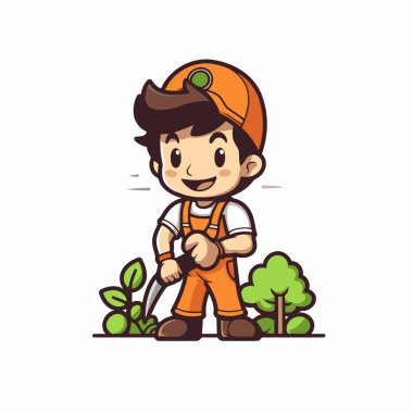 Bahçıvan çocuk çizgi film karakteri vektörü Beyaz arkaplan Illustration