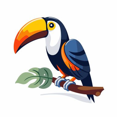 Bir dalda tropik bir kuş tukan. Vektör illüstrasyonu.