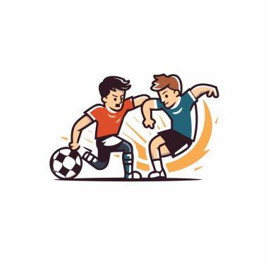 Futbolcu topa vuruyor. Çizgi film tarzında vektör illüstrasyonu.