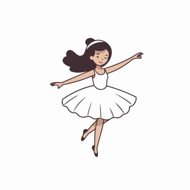 Beyaz etekli şirin bir balerin. Vektör illüstrasyonu.