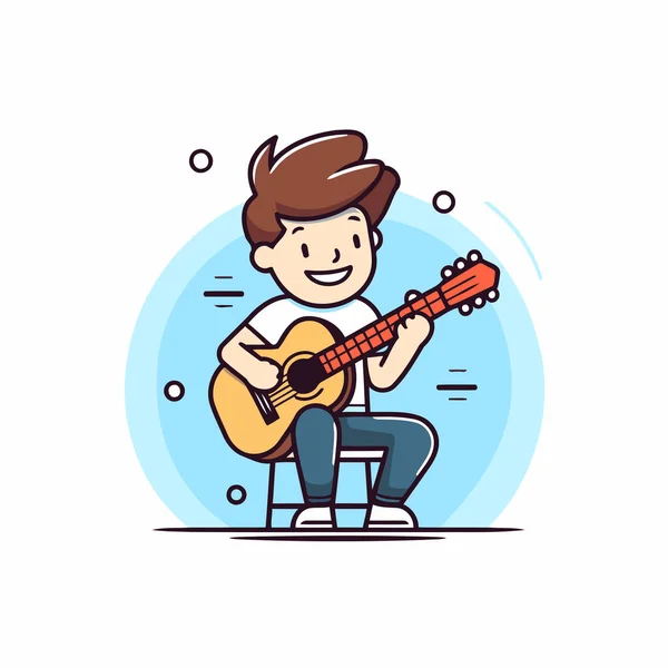 Beau Jeune Homme Jouant Guitare Illustration Vectorielle Style Plat — Image vectorielle