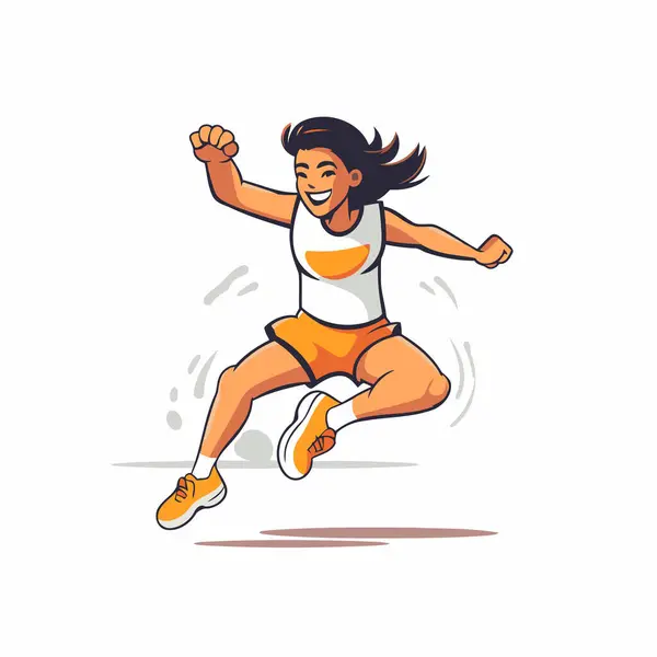 Running Woman Jogging Girl Vector Illustration Cartoon Style — Stock Vector