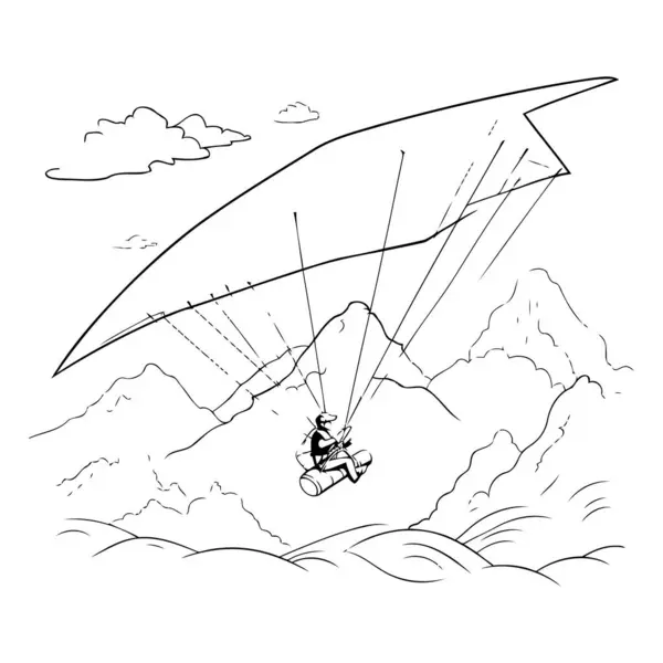 Paraglider Flying Mountains Hand Drawn Vector Illustration — Stock Vector