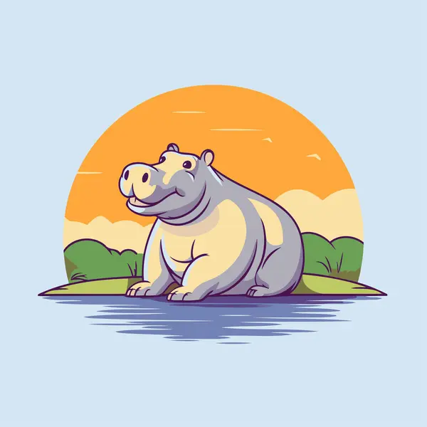 Hipopopotam Rzece Ilustracja Wektora Stylu Kreskówki — Wektor stockowy