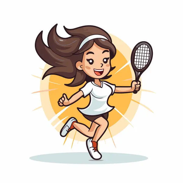 Joueuse Tennis Femme Dessin Animé Sport Vecteur Illustration Graphisme Idéal — Image vectorielle