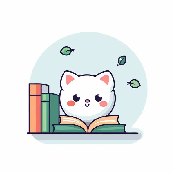 本を読んでいるかわいい猫 漫画スタイルのベクトルイラスト — ストックベクタ