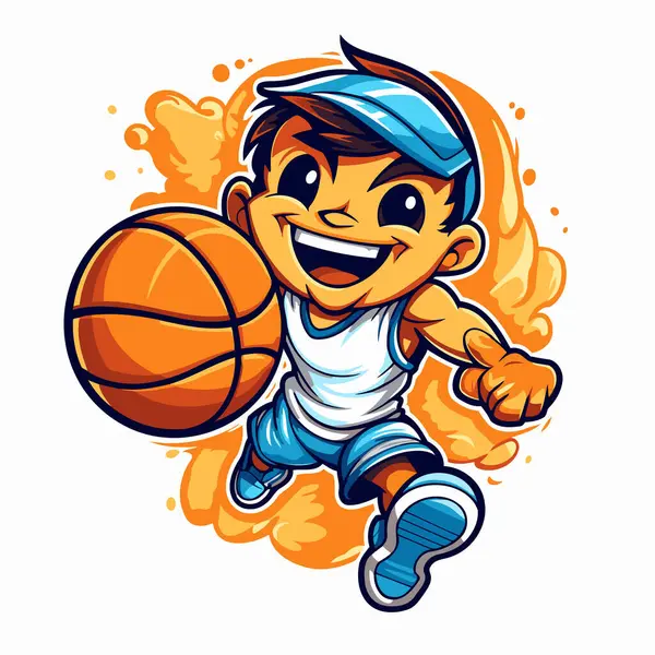 Illustration Happy Basketball Player Running Ball His Hand — Stock Vector