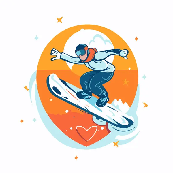 Snowboarder Jumping Snowboard Extreme Winter Sport Vector Illustration — Stock Vector