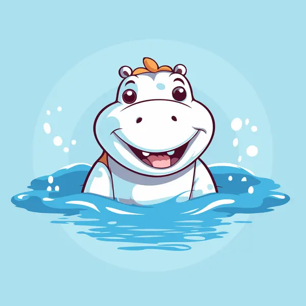 Grazioso Ippopotamo Nuotare Acqua Illustrazione Del Vettore Del Fumetto — Vettoriale Stock