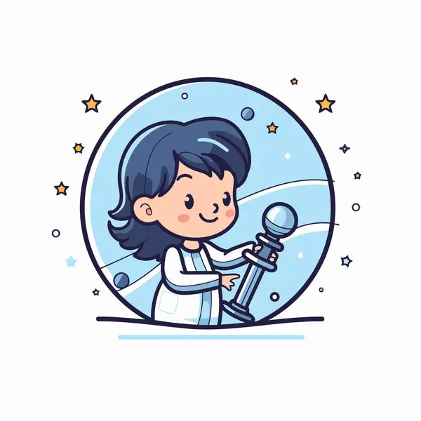 Roztomilá Holčička Hrající Astronauta Vektorová Ilustrace Kresleném Stylu — Stockový vektor