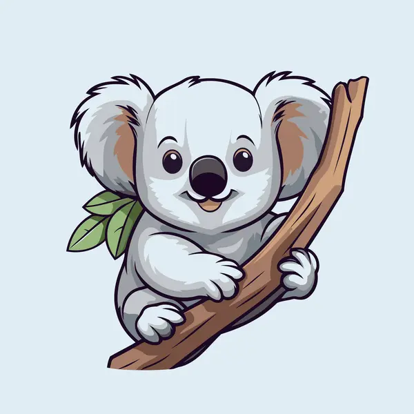 Carino Cartone Animato Koala Seduto Ramo Illustrazione Vettoriale — Vettoriale Stock
