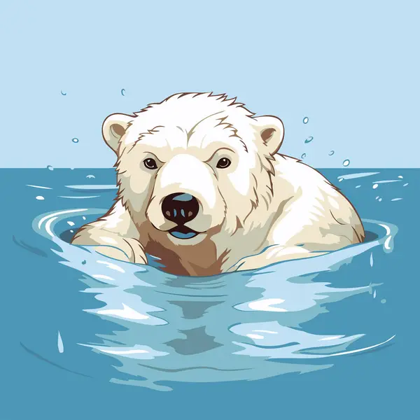 Polar Bear Swimming Water Vector Illustration Polar Bear — Stock Vector