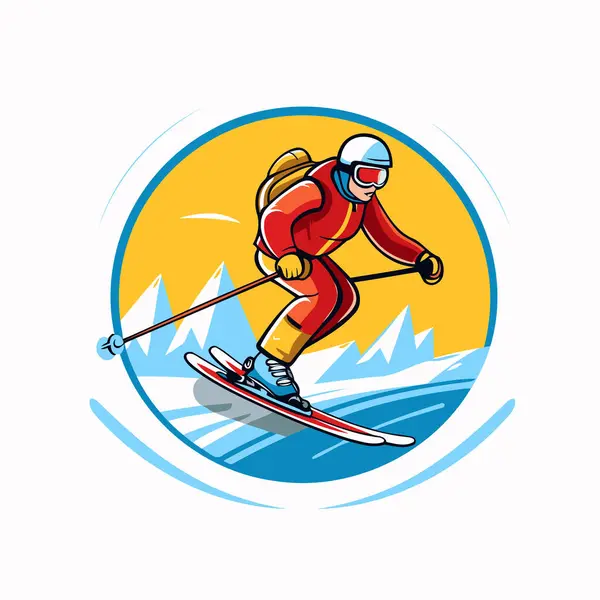 スキーのエンブレム バッジかロゴ ベクトルイラスト — ストックベクタ