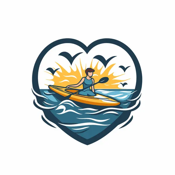 Vektor Illustration Eines Surfers Auf Einem Stand Paddle Board Herzform — Stockvektor