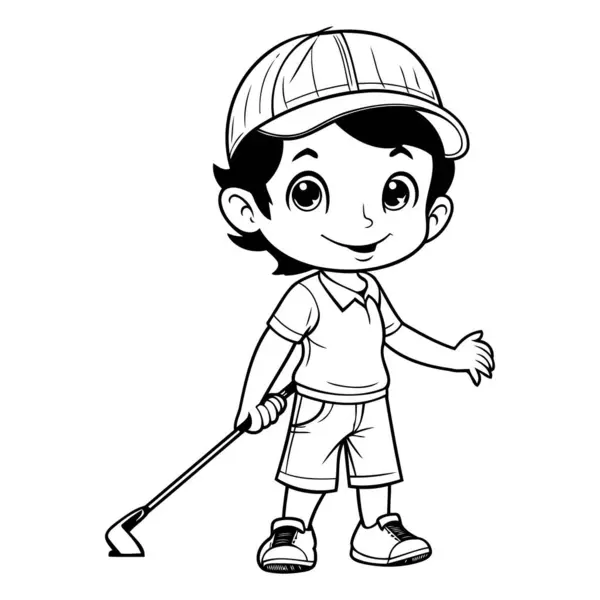 Boy Golfer Golf Club Helmet Cartoon Vector Illustration Graphic Design — Stock Vector