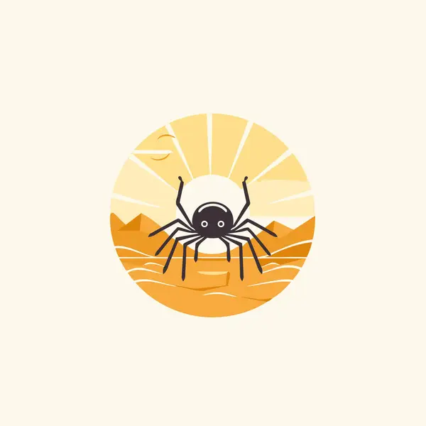 蜘蛛标志设计模板 沙地上一只卡通蜘蛛的矢量图解 — 图库矢量图片
