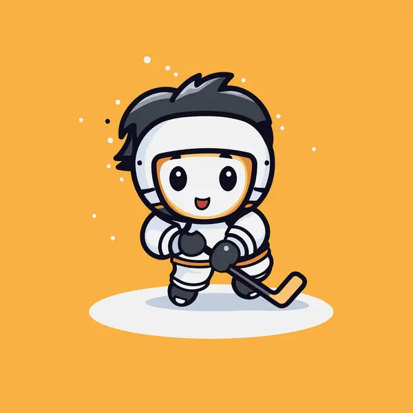 Cute Hockey Player Cartoon Mascot Mascot Design Concept Vector — Stock Vector