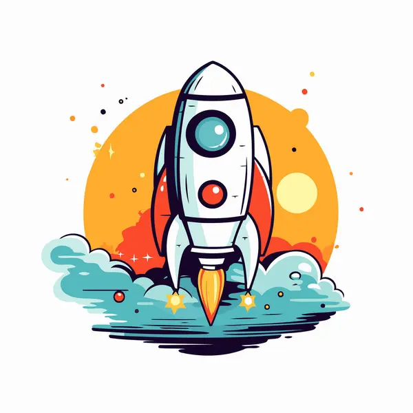Rocket Launch Start Concept Vector Illustration Flat Style — Stock Vector