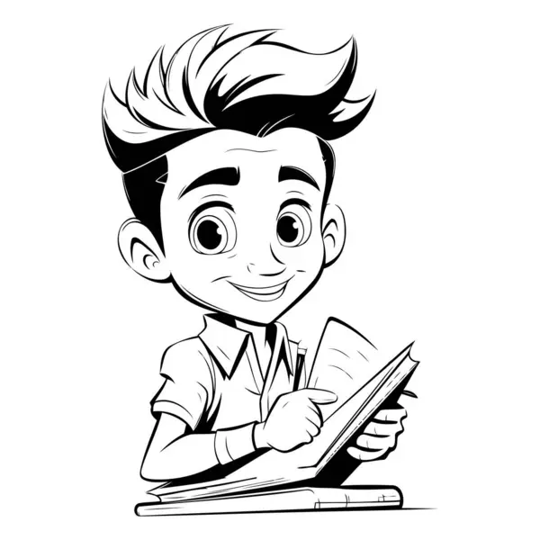 Cute Schoolboy Book His Hands Vector Illustration — Stock Vector