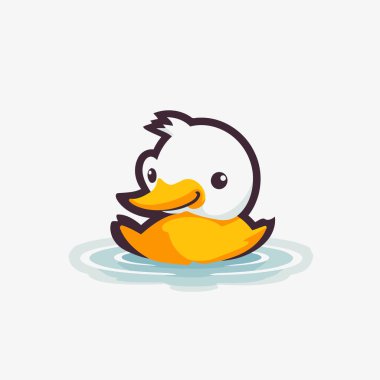 Suda yüzen sevimli ördek. Beyaz arkaplanda vektör illüstrasyonu.