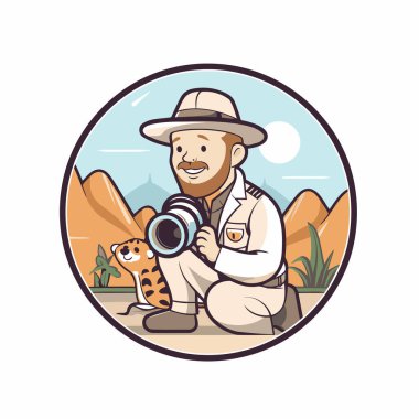 Elinde kamera olan bir safari avcısının vektör çizimi.