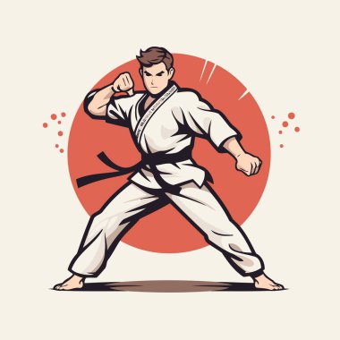 Tekvando vektör illüstrasyonu. Kimonolu karate dövüşçüsü..